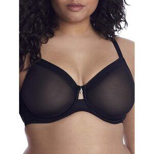 Curvy Couture 1311 Sheer Mesh Full Coverage Unlined Underwire Bra Size 32H Black